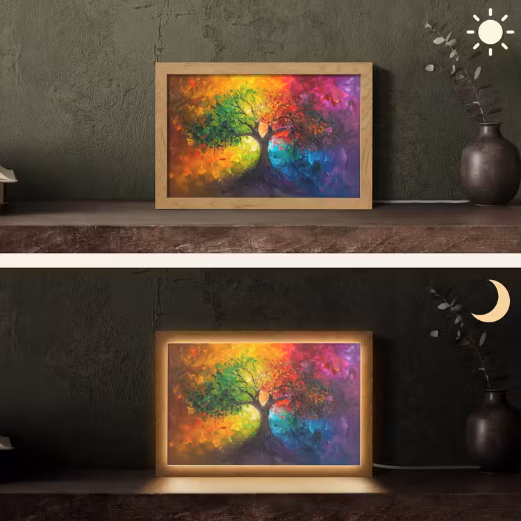Boom - Kleurrijk - Modern - Abstract Light Box met kabel (Tafellamp) klein -sfeer3