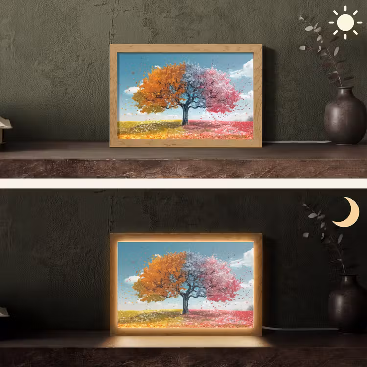 Boom - Kleurrijk - Natuur - Levensboom Light Box met kabel (Tafellamp) klein -sfeer3