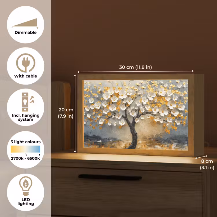 Boom - Bloemen - Goud - Beige Light Box met kabel (Tafellamp) klein -USP_EN