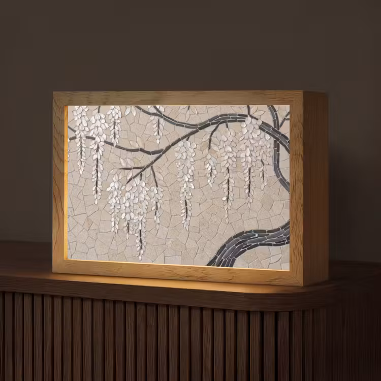 Boom - Bloemen - Mozaïek - Kunst - Wit Light Box met kabel (Tafellamp) klein -z3d_website