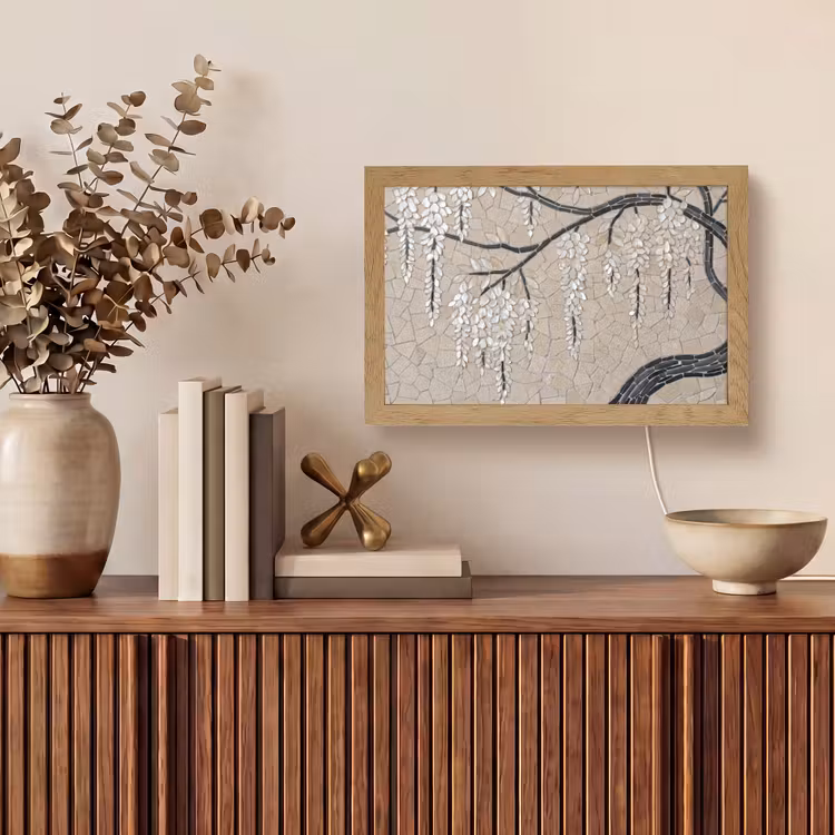 Boom - Bloemen - Mozaïek - Kunst - Wit Light Box met kabel (Tafellamp) klein -sfeer2