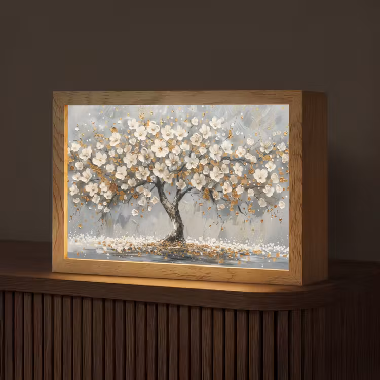 Boom - Goud - Bloemen - Abstract - Kunst Light Box met kabel (Tafellamp) klein -z3d_website