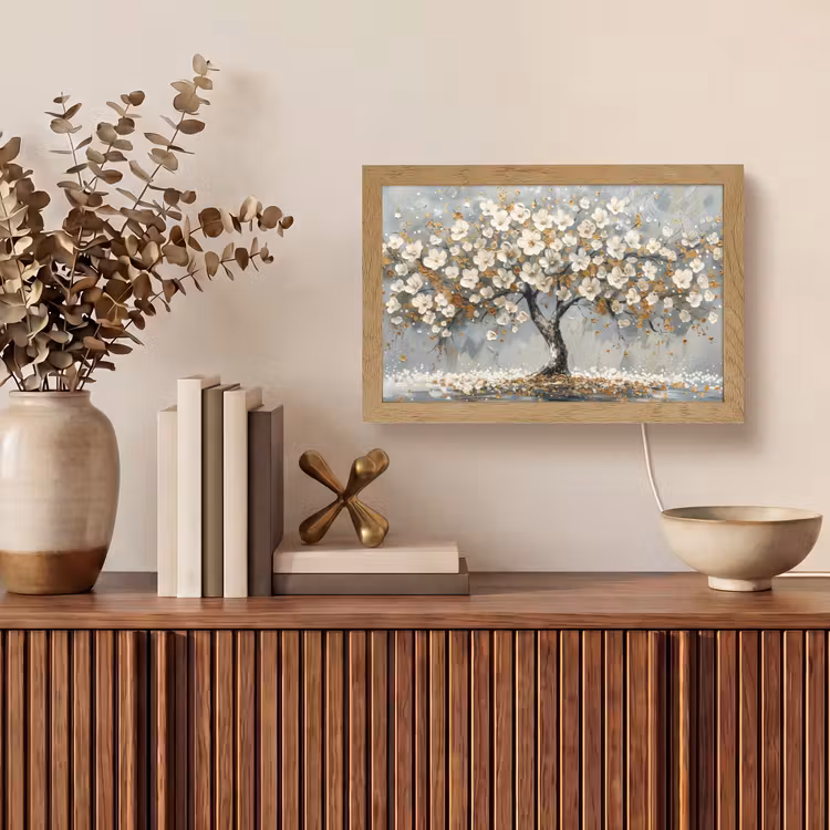 Boom - Goud - Bloemen - Abstract - Kunst Light Box met kabel (Tafellamp) klein -sfeer2