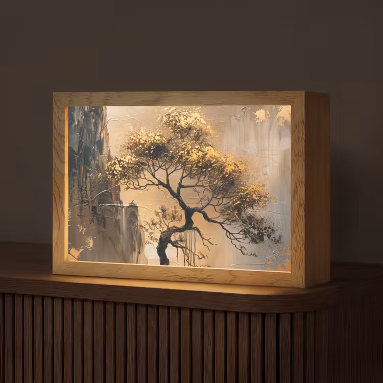 Boom - Goud - Landschap - Verf Light Box met kabel (Tafellamp) klein -z3d_website