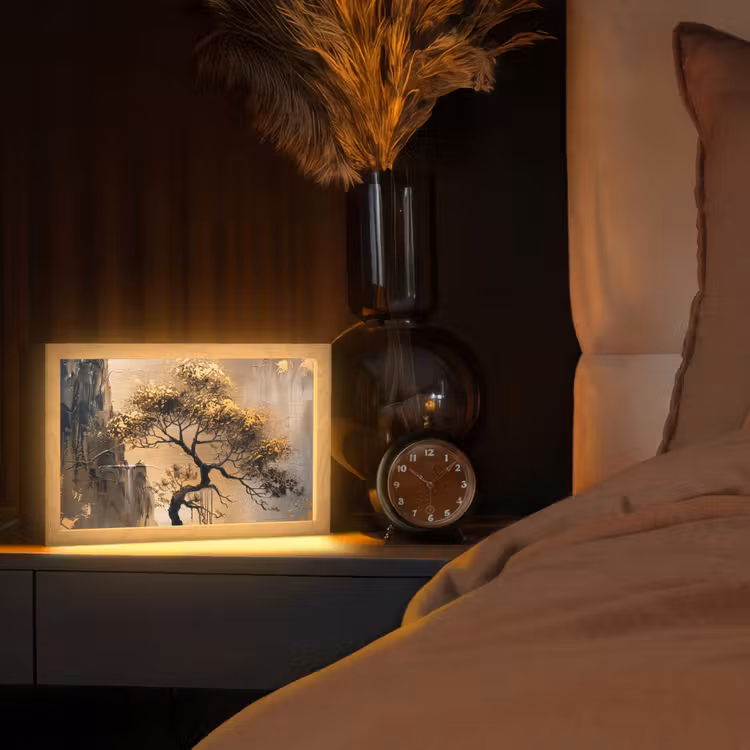 Boom - Goud - Landschap - Verf Light Box met kabel (Tafellamp) klein -sfeer1
