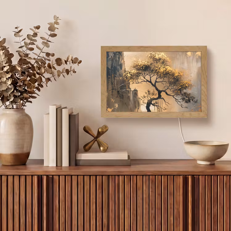 Boom - Goud - Landschap - Verf Light Box met kabel (Tafellamp) klein -sfeer2