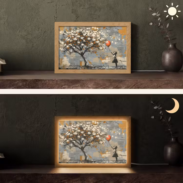 Boom - Graffiti - Banksy Style - Balloon Girl Light Box met kabel (Tafellamp) klein -sfeer3