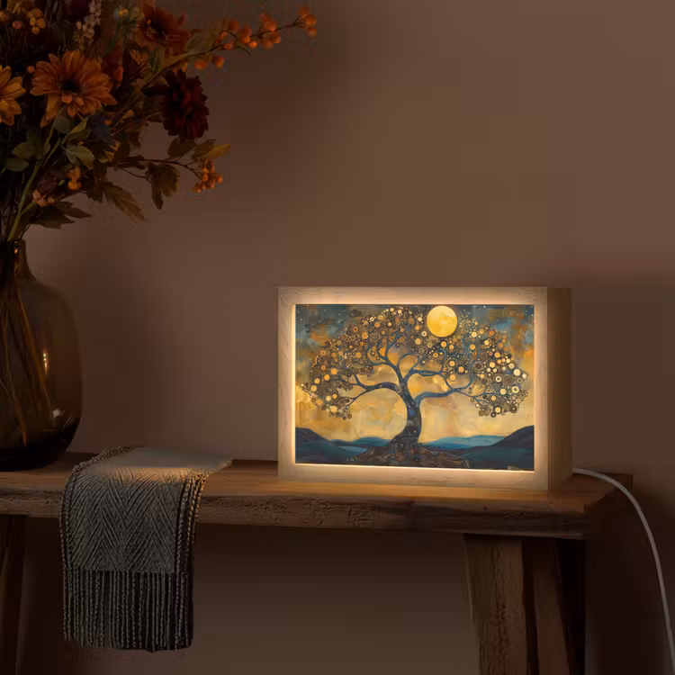 Boom - Industrieel - Abstract - Geel Light Box met kabel (Tafellamp) klein -sfeer4