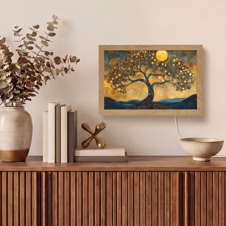 Boom - Industrieel - Abstract - Geel Light Box met kabel (Tafellamp) klein -sfeer2