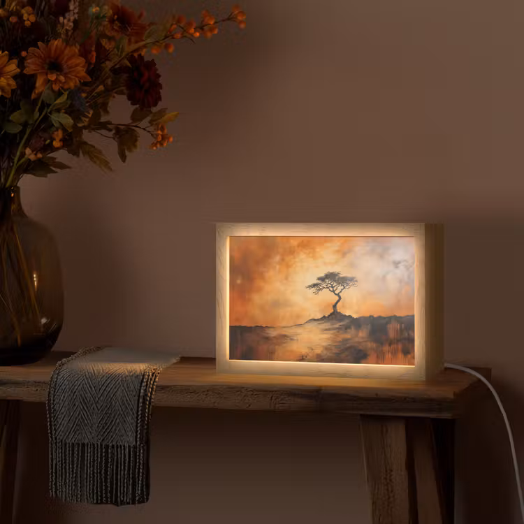 Boom - Landschap - Oranje Light Box met kabel (Tafellamp) klein -sfeer4