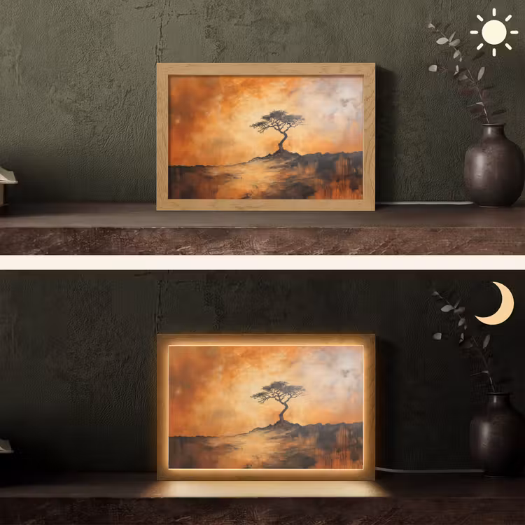Boom - Landschap - Oranje Light Box met kabel (Tafellamp) klein -sfeer3