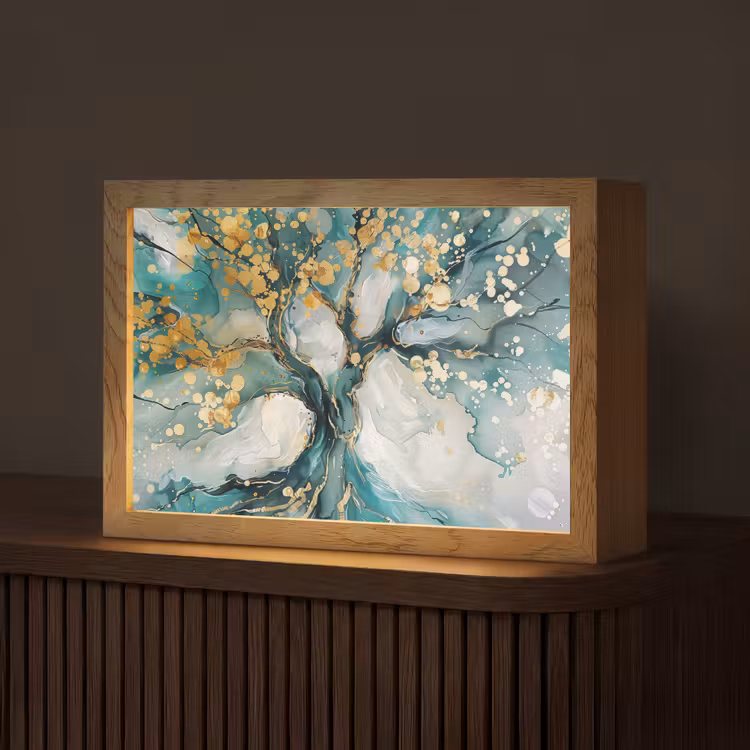 Boom - Modern - Verflook - Turquoise - Goud Light Box met kabel (Tafellamp) klein -z3d_website