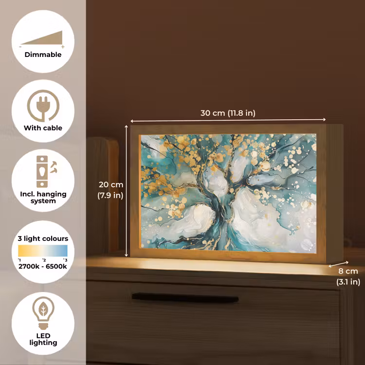 Boom - Modern - Verflook - Turquoise - Goud Light Box met kabel (Tafellamp) klein -USP_EN