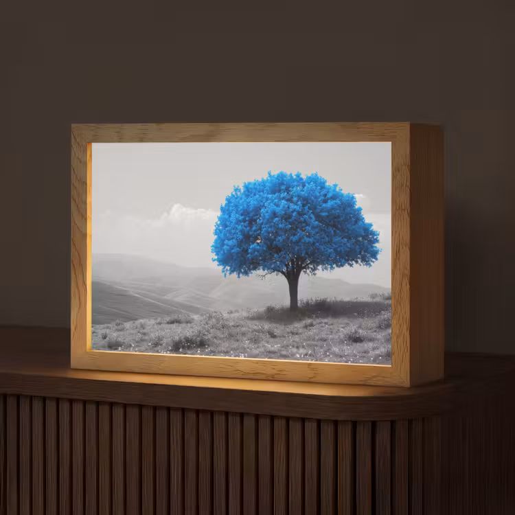 Boom - Natuur - Blauw - Zwart wit Light Box met kabel (Tafellamp) klein -z3d_website