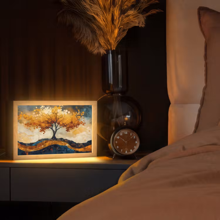 Boom - Natuur - Goud - Modern Light Box met kabel (Tafellamp) klein -sfeer1