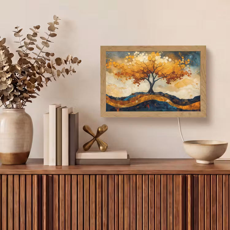 Boom - Natuur - Goud - Modern Light Box met kabel (Tafellamp) klein -sfeer2