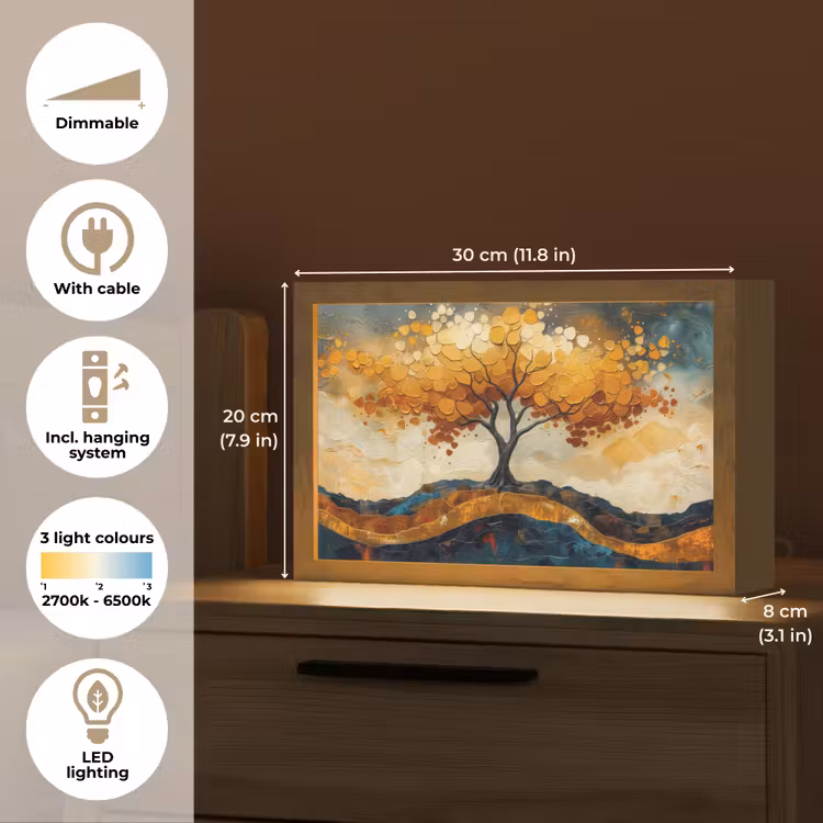 Boom - Natuur - Goud - Modern Light Box met kabel (Tafellamp) klein -USP_EN