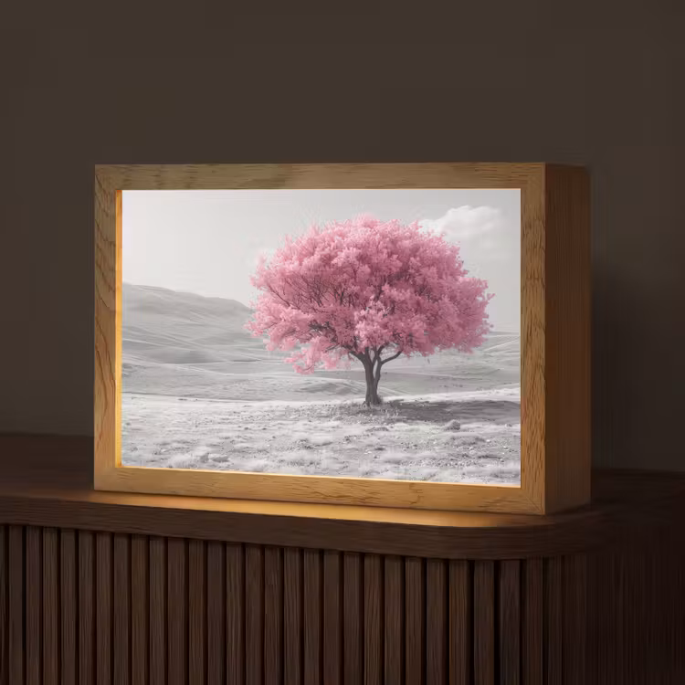 Boom - Natuur - Roze - Zwart wit Light Box met kabel (Tafellamp) klein -z3d_website