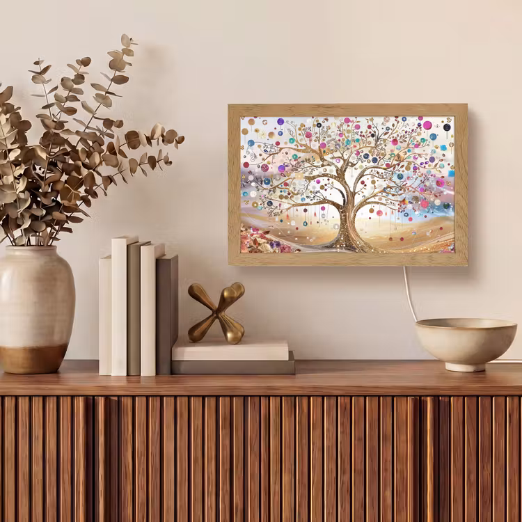 Levensboom - Goud - Kleurrijk - Abstract - Aesthetic Light Box met kabel (Tafellamp) klein -sfeer2