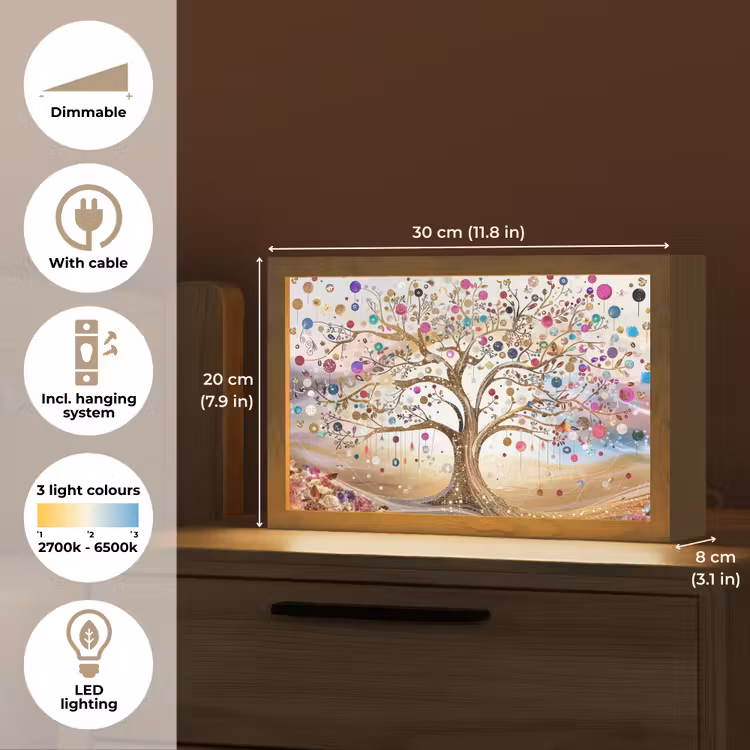 Levensboom - Goud - Kleurrijk - Abstract - Aesthetic Light Box met kabel (Tafellamp) klein -USP_EN