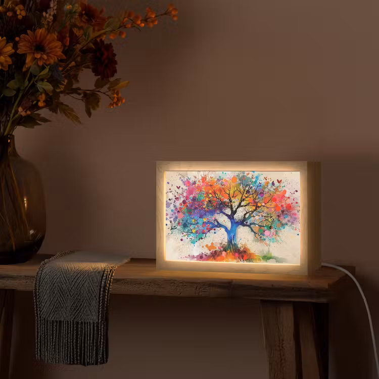 Levensboom - Natuur - Kleurrijk - Boom Light Box met kabel (Tafellamp) klein -sfeer4