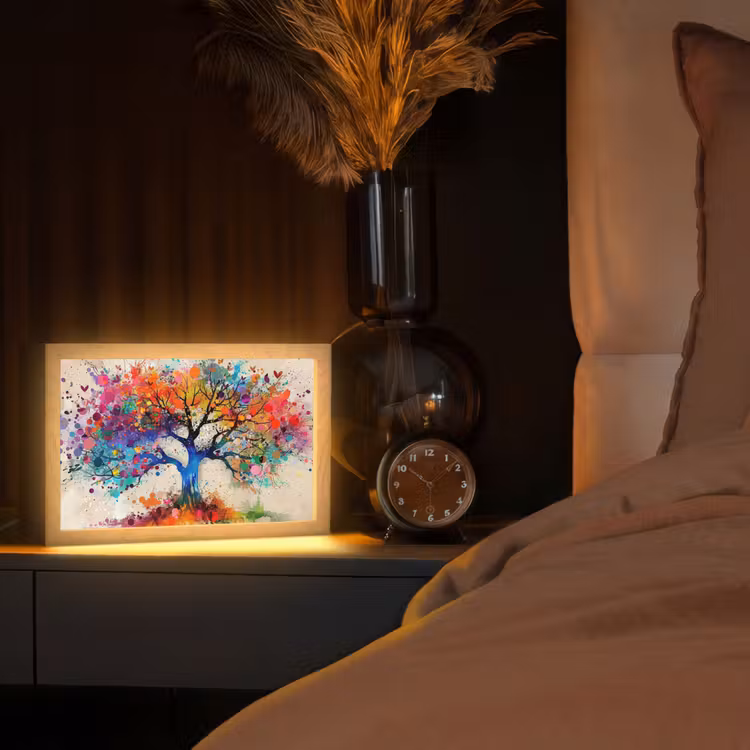 Levensboom - Natuur - Kleurrijk - Boom Light Box met kabel (Tafellamp) klein -sfeer1