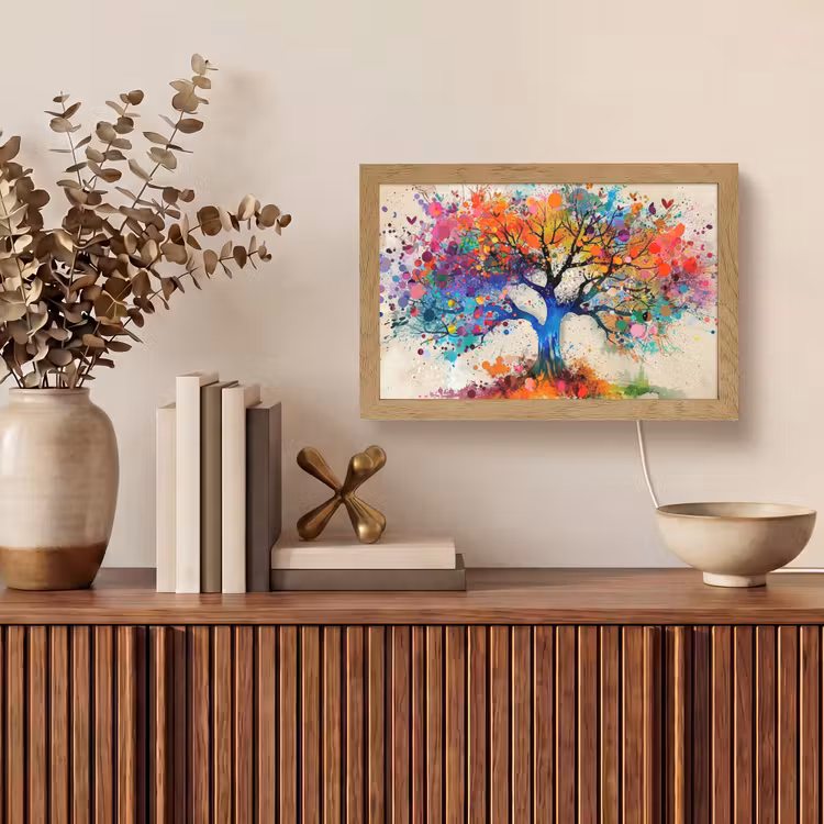 Levensboom - Natuur - Kleurrijk - Boom Light Box met kabel (Tafellamp) klein -sfeer2
