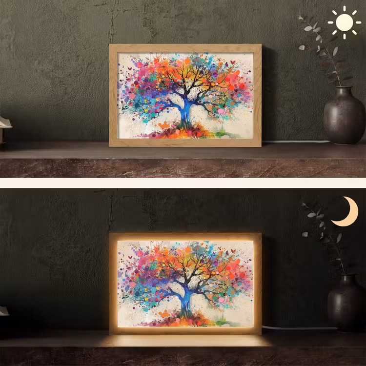Levensboom - Natuur - Kleurrijk - Boom Light Box met kabel (Tafellamp) klein -sfeer3