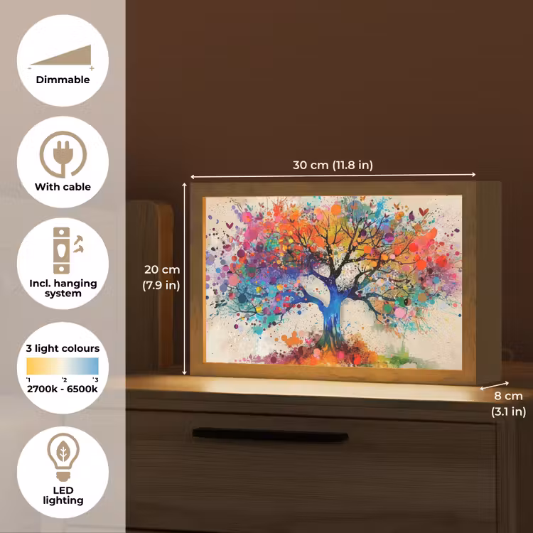 Levensboom - Natuur - Kleurrijk - Boom Light Box met kabel (Tafellamp) klein -USP_EN