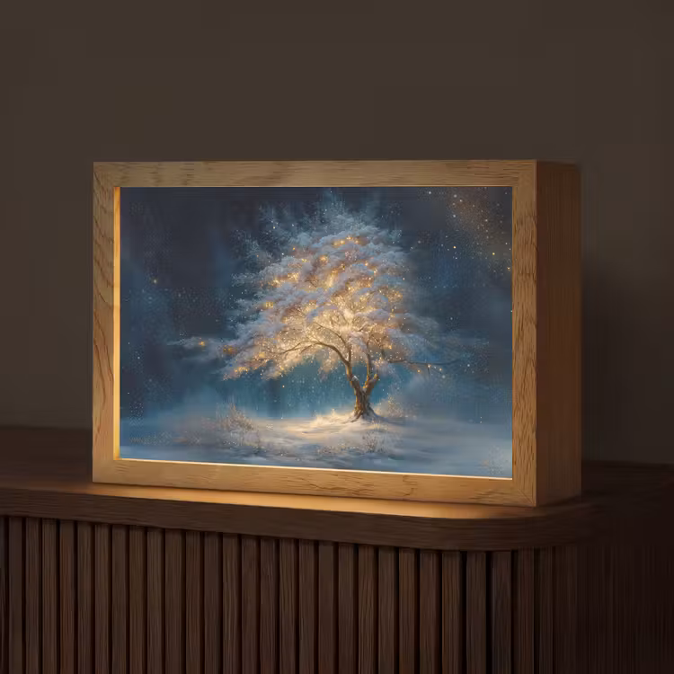 Levensboom - Nacht - Donker - Blauw Light Box met kabel (Tafellamp) klein -z3d_website