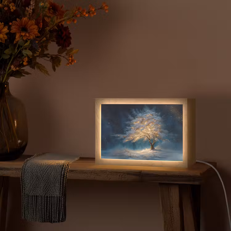 Levensboom - Nacht - Donker - Blauw Light Box met kabel (Tafellamp) klein -sfeer4