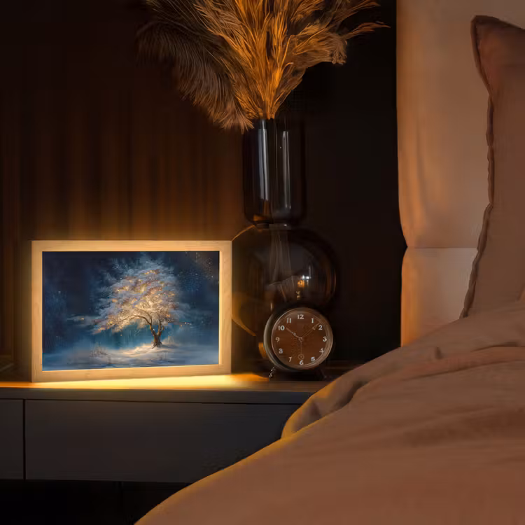 Levensboom - Nacht - Donker - Blauw Light Box met kabel (Tafellamp) klein -sfeer1