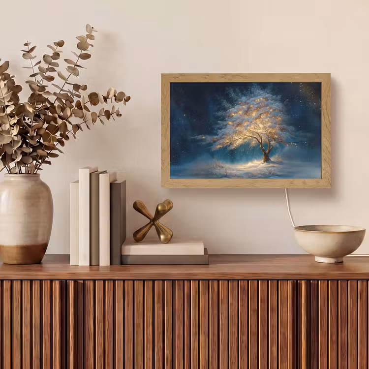 Levensboom - Nacht - Donker - Blauw Light Box met kabel (Tafellamp) klein -sfeer2