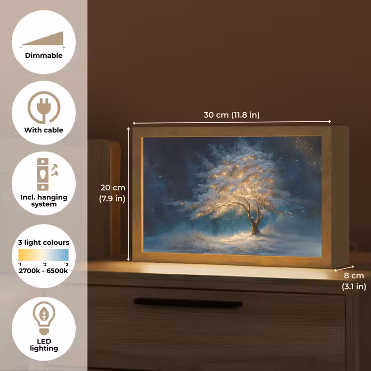 Levensboom - Nacht - Donker - Blauw Light Box met kabel (Tafellamp) klein -USP_EN