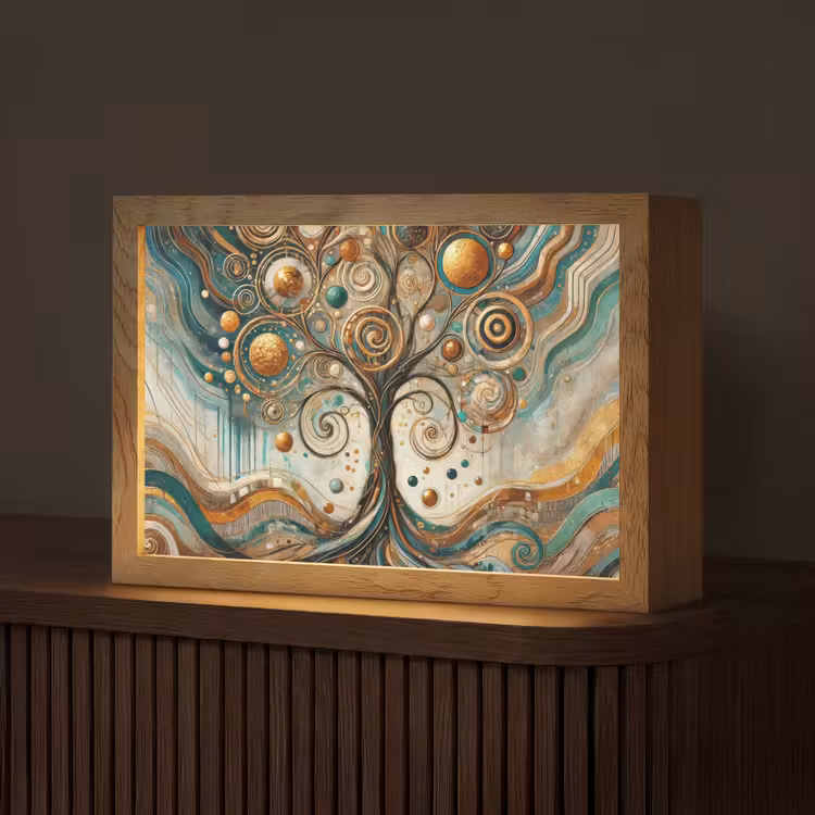 Levensboom - Boom - Abstract - Modern Light Box met kabel (Tafellamp) klein -z3d_website