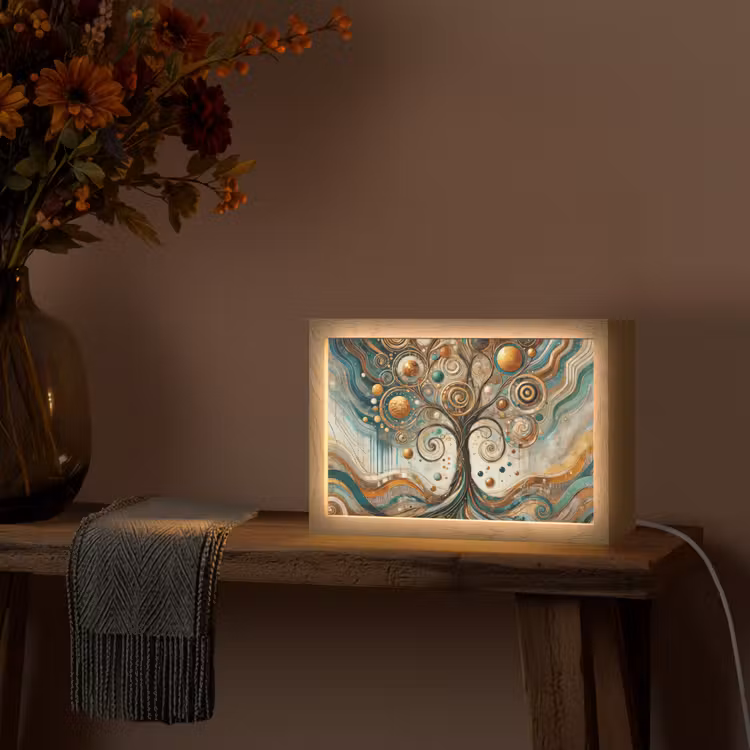 Levensboom - Boom - Abstract - Modern Light Box met kabel (Tafellamp) klein -sfeer4