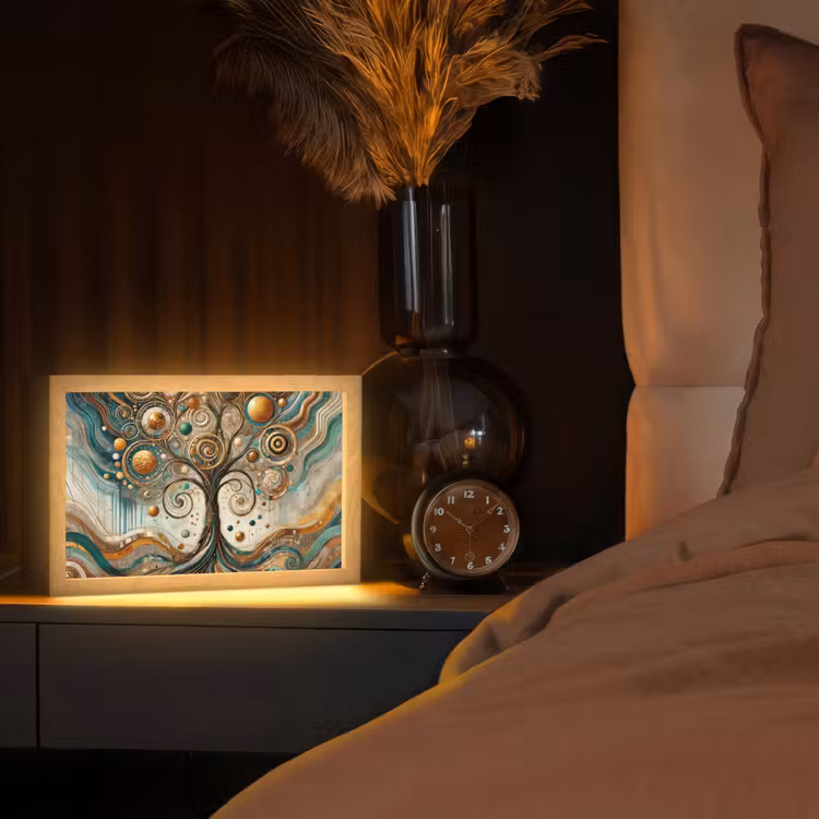 Levensboom - Boom - Abstract - Modern Light Box met kabel (Tafellamp) klein -sfeer1