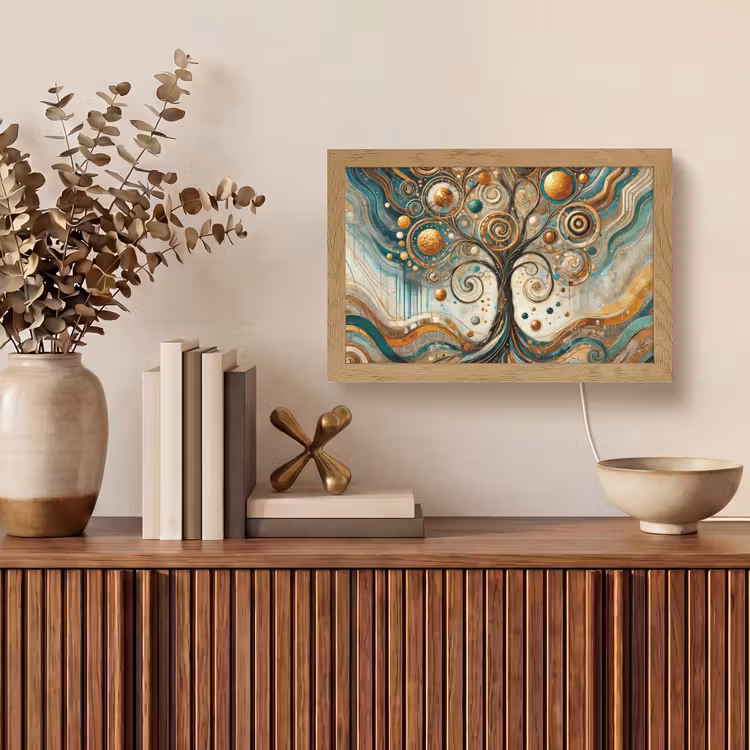 Levensboom - Boom - Abstract - Modern Light Box met kabel (Tafellamp) klein -sfeer2
