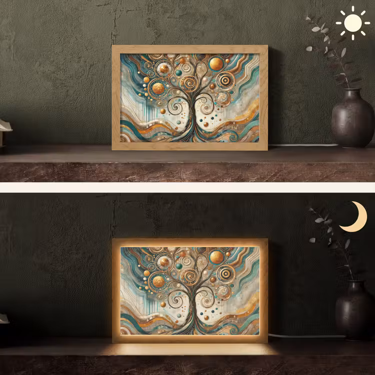 Levensboom - Boom - Abstract - Modern Light Box met kabel (Tafellamp) klein -sfeer3