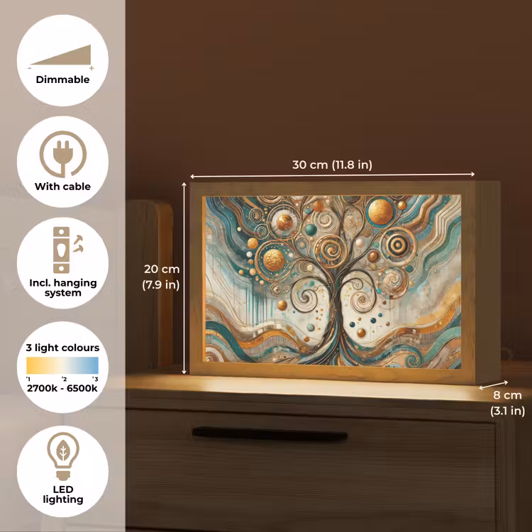 Levensboom - Boom - Abstract - Modern Light Box met kabel (Tafellamp) klein -USP_EN