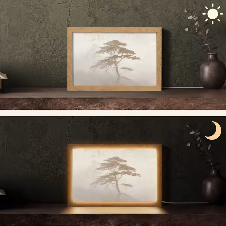 Boom - Oosterse stijl - Landschap Light Box met kabel (Tafellamp) klein -sfeer3
