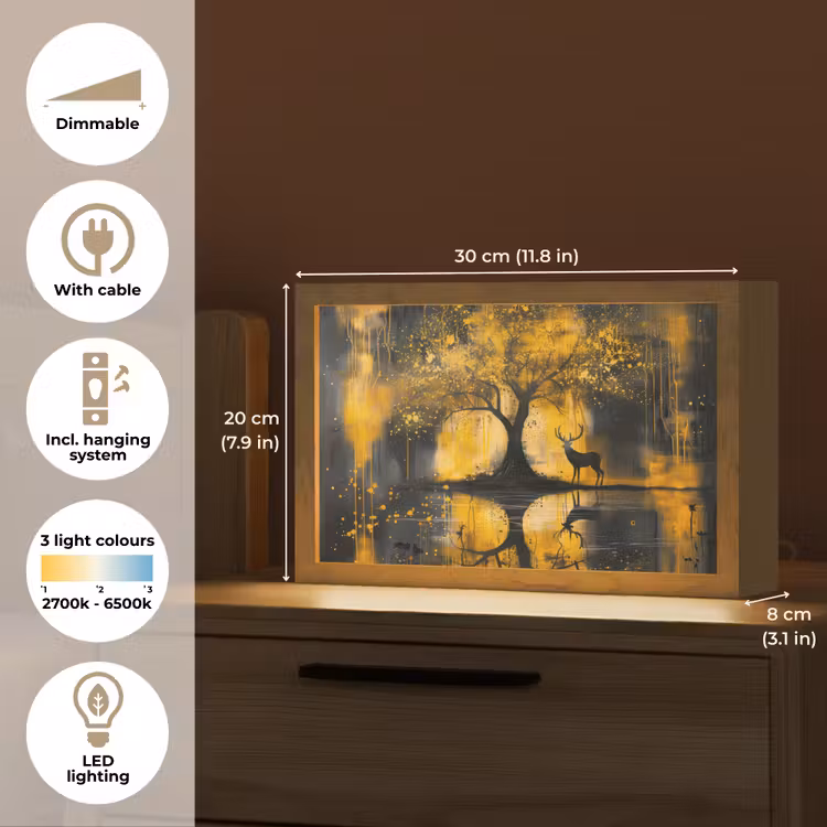 Boom - Verflook - Hert - Natuur - Goud Light Box met kabel (Tafellamp) klein -USP_EN