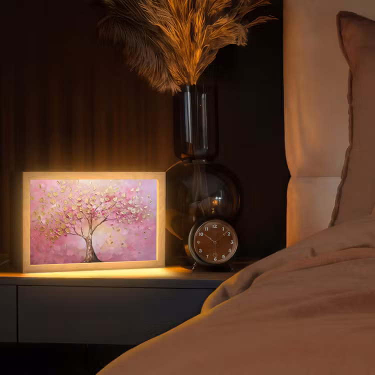 Boom - Roze - Goud - Modern Light Box met kabel (Tafellamp) klein -sfeer1