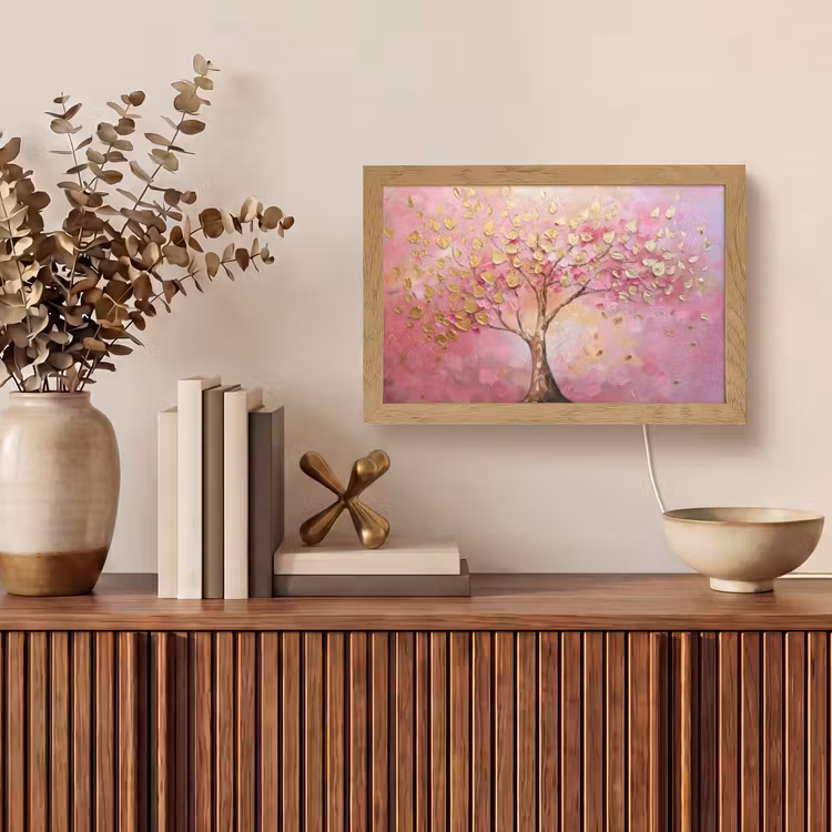 Boom - Roze - Goud - Modern Light Box met kabel (Tafellamp) klein -sfeer2