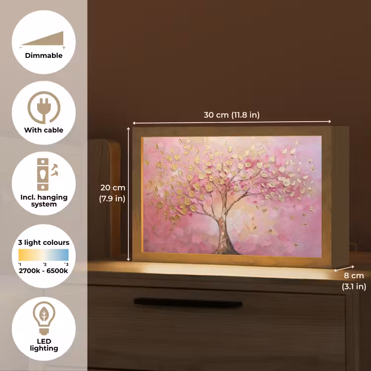Boom - Roze - Goud - Modern Light Box met kabel (Tafellamp) klein -USP_EN