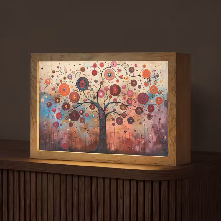 Boom - Paars - Abstract - Kunst Light Box met kabel (Tafellamp) klein -z3d_website