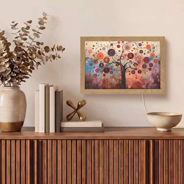 Boom - Paars - Abstract - Kunst Light Box met kabel (Tafellamp) klein -sfeer2