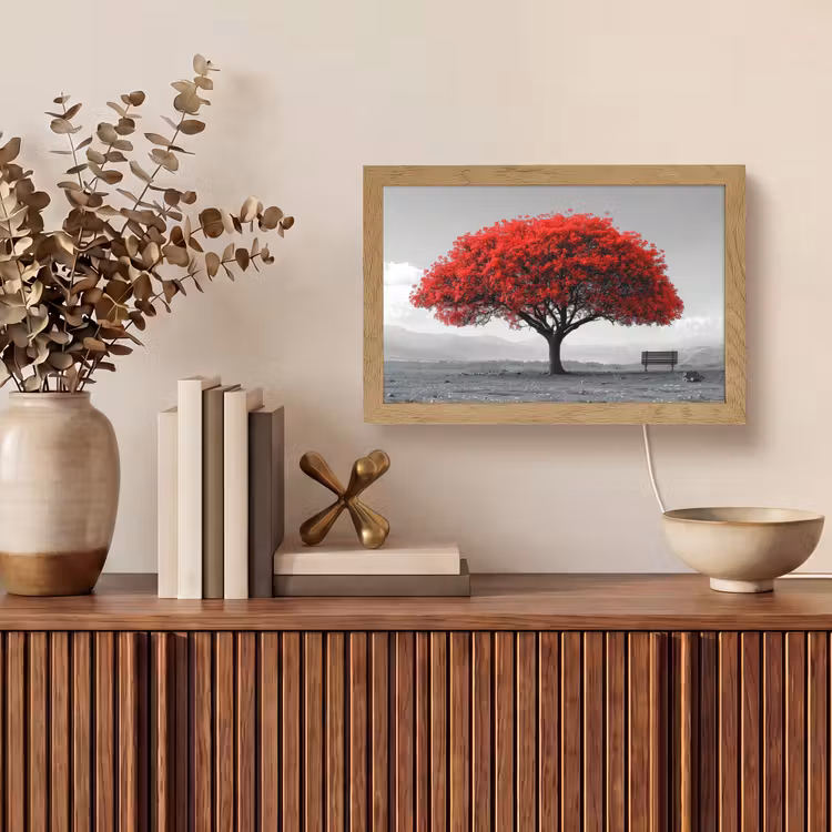 Boom - Rood - Natuur - Zwart wit Light Box met kabel (Tafellamp) klein -sfeer2