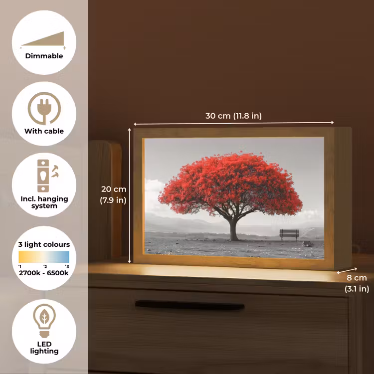 Boom - Rood - Natuur - Zwart wit Light Box met kabel (Tafellamp) klein -USP_EN