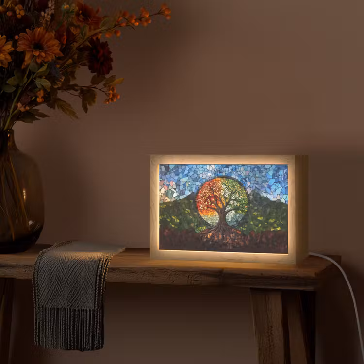 Boom - Seizoenen - Mozaïek - Bergen Light Box met kabel (Tafellamp) klein -sfeer4